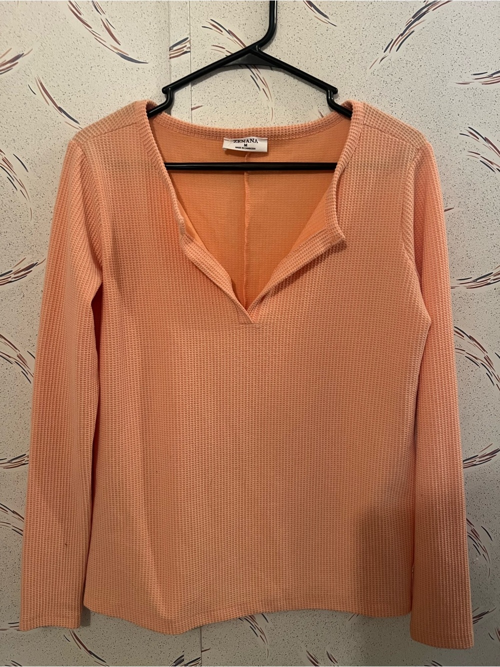 Zenera Peach Waffle Knit Long-Sleeve Top
